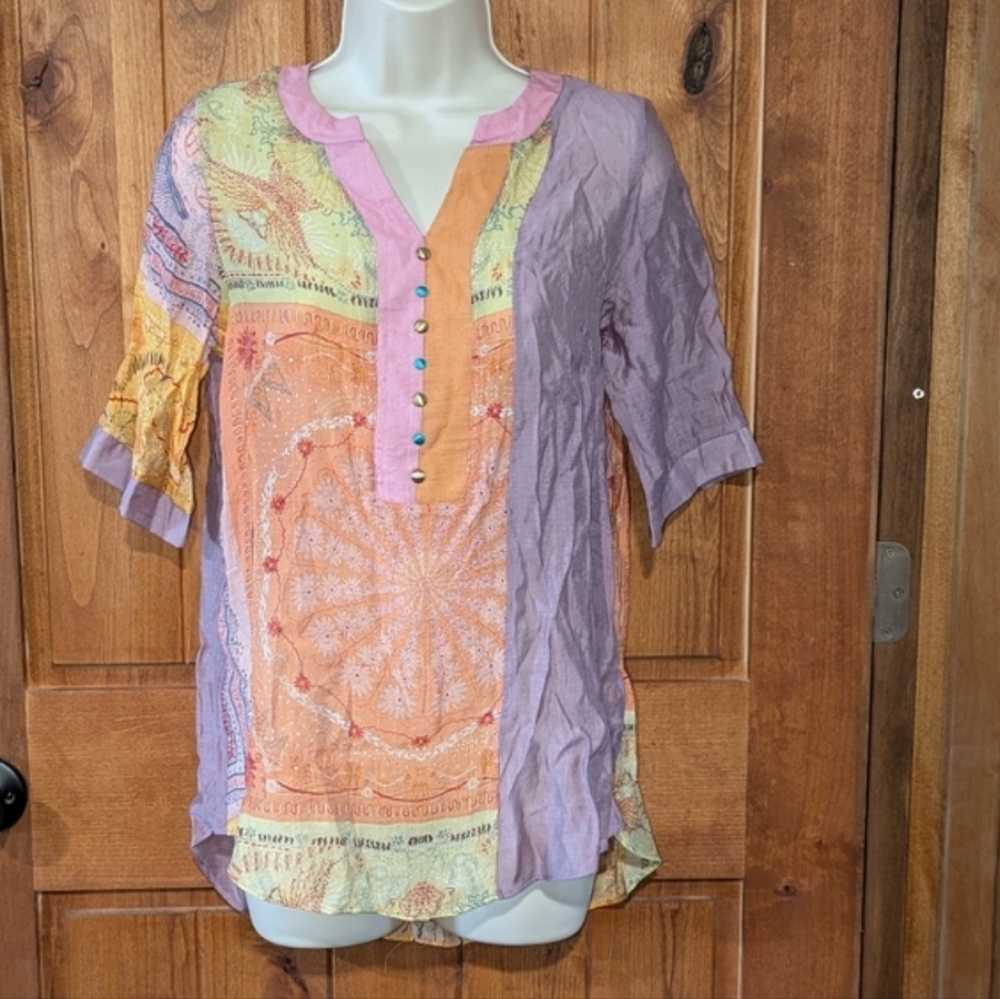 NWT Papillon Boho Patchwork Women's Top - Picture 1 of 9